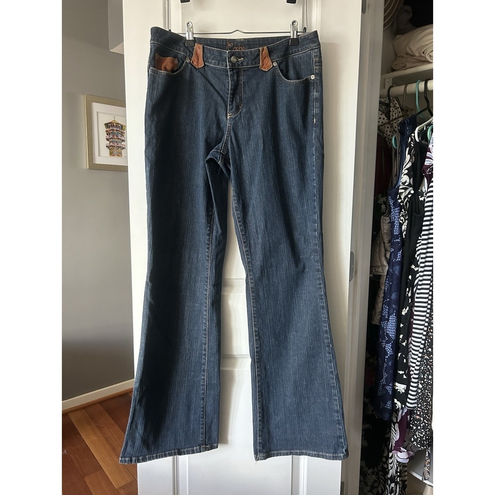 Cache Women's Vintage 90s Jeans Size 12 Blue Denim Brown Leather Belt Loops